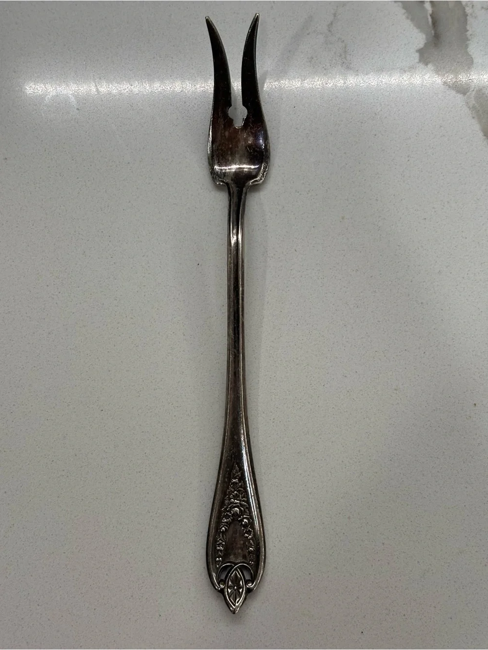 Ornate Silver-Tone Two-Prong Serving Fork